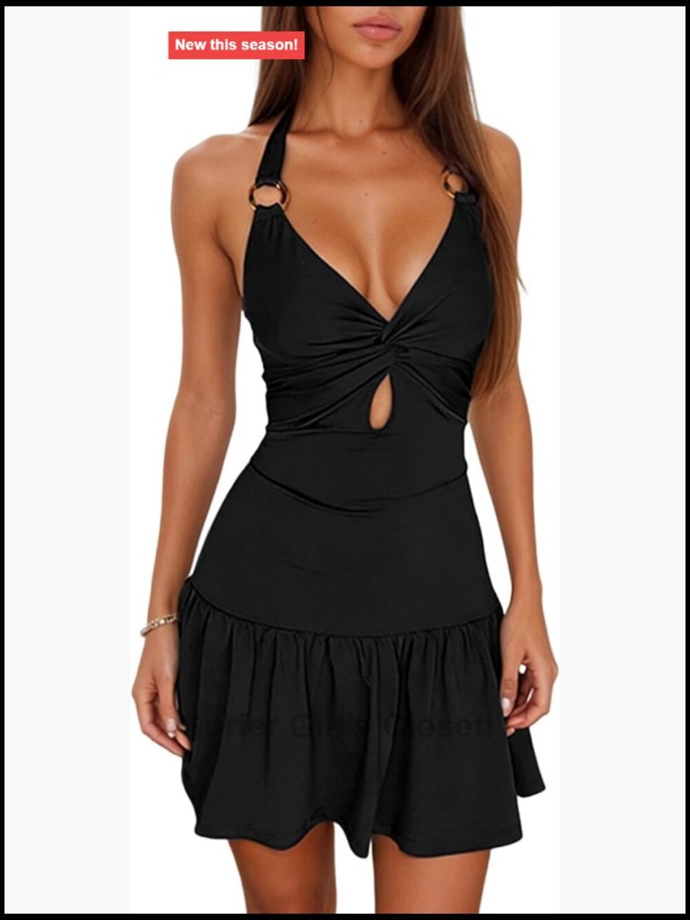 Women's Halter Mini Dress Deep V-Neck Sleeveless Ruched Bodycon Summer Party